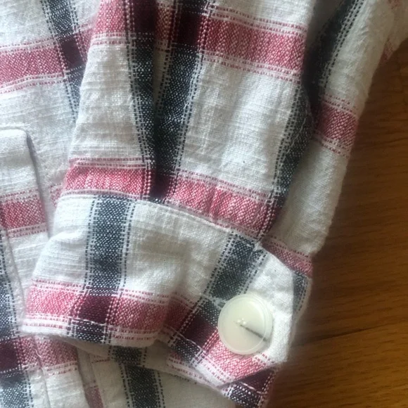 Zara Cream Red Black Plaid Overshirt Shacket Jacket - Picture 5 of 7